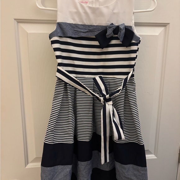 Bonnie Jean Navy and White Striped Dress with Bow - Picture 1 of 3